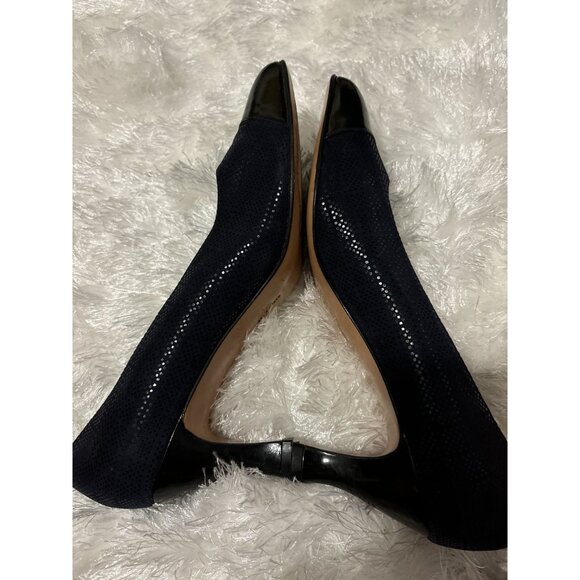 Women's Vintage Salvatore‎ Ferragamo Black Blue Reptile Print Leather Heel Pumps - Picture 4 of 6